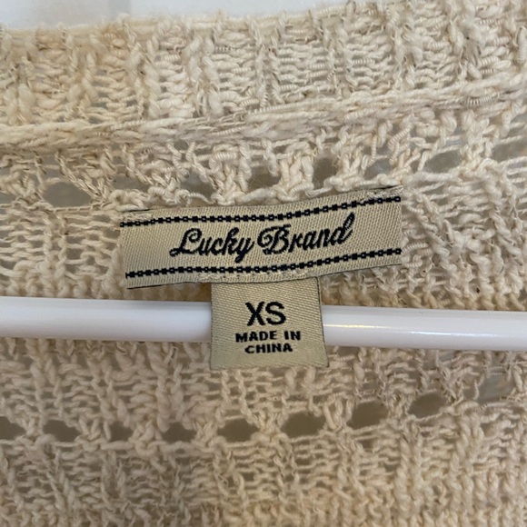 Fall boho Lucky Brand tan open knit oversize sweater with semi sheer detail - Picture 4 of 4